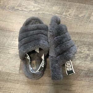 UGG Gray Fluffy Slippers